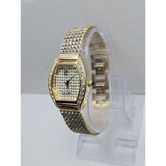 Victoria Wieck Gold Tone Pave Crystal Watch New Battery Womens Quartz Bracelet - Picture 2 of 10